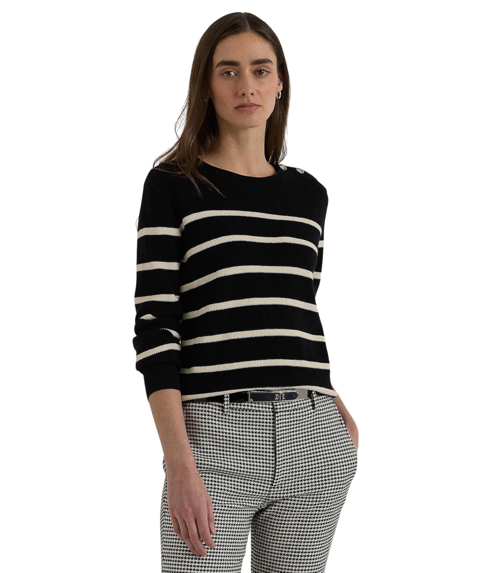 Striped Combed Cotton Crewneck Sweater LAUREN Ralph Lauren