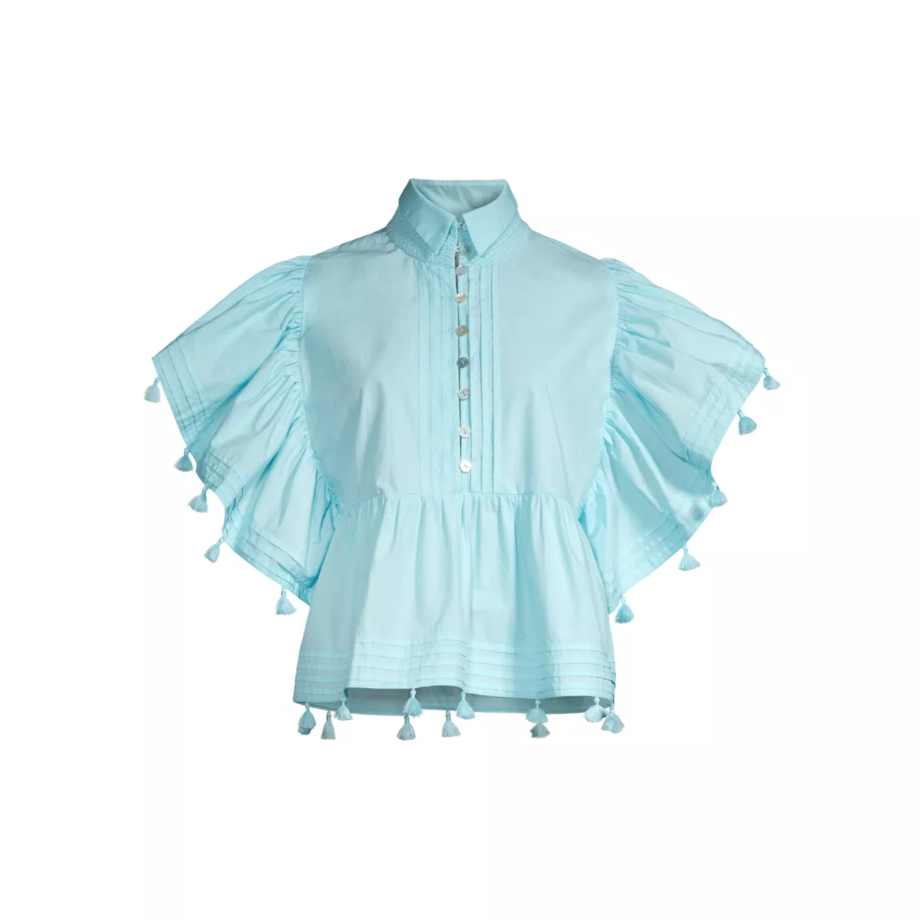 Pom-Pom Cotton Pleated Blouse Hope for Flowers