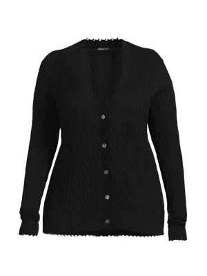 Frayed Cable-Knit V-Neck Cardigan Minnie Rose