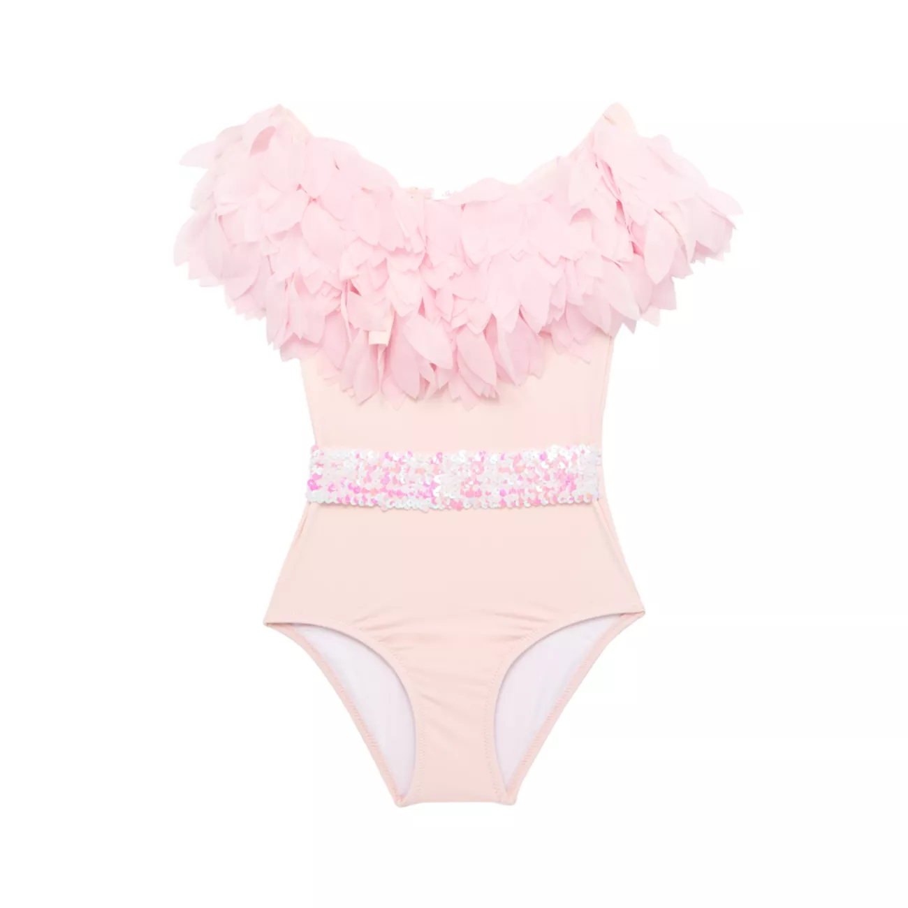 Little Girl's &amp; Girl's Petals &amp; Sequin Belt One-Piece Swimsuit Stella Cove