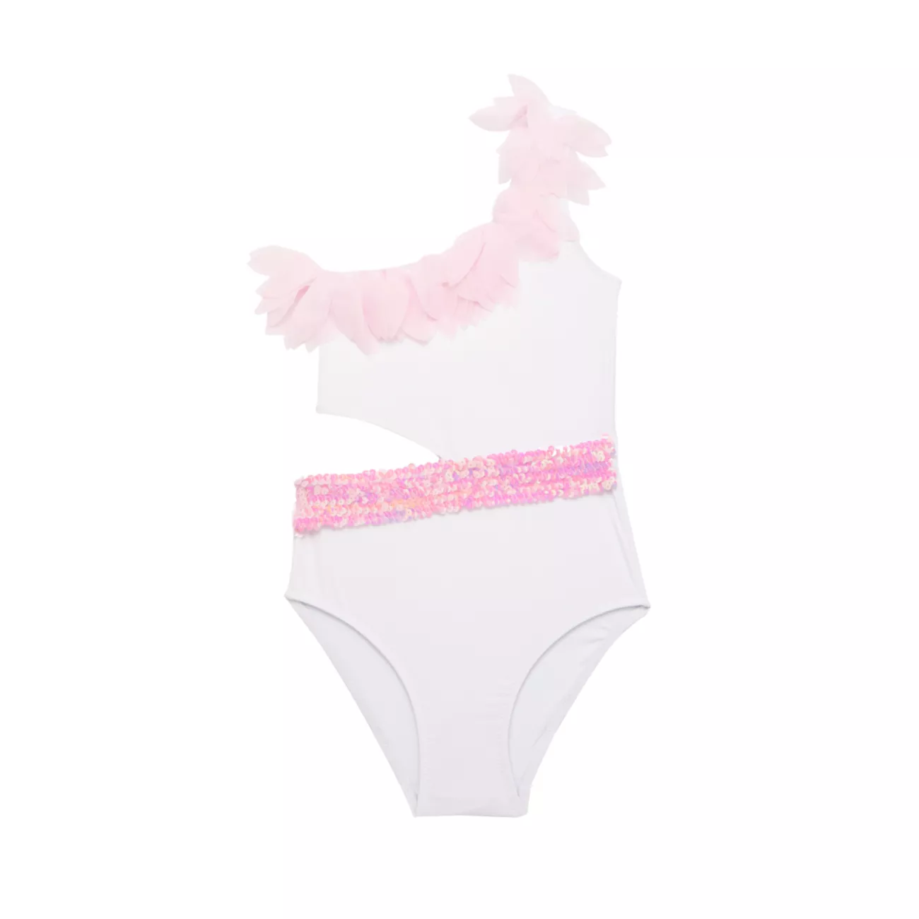 Little Girl's &amp; Girl's Petals One-Shoulder Sequined One-Piece Swimsuit Stella Cove