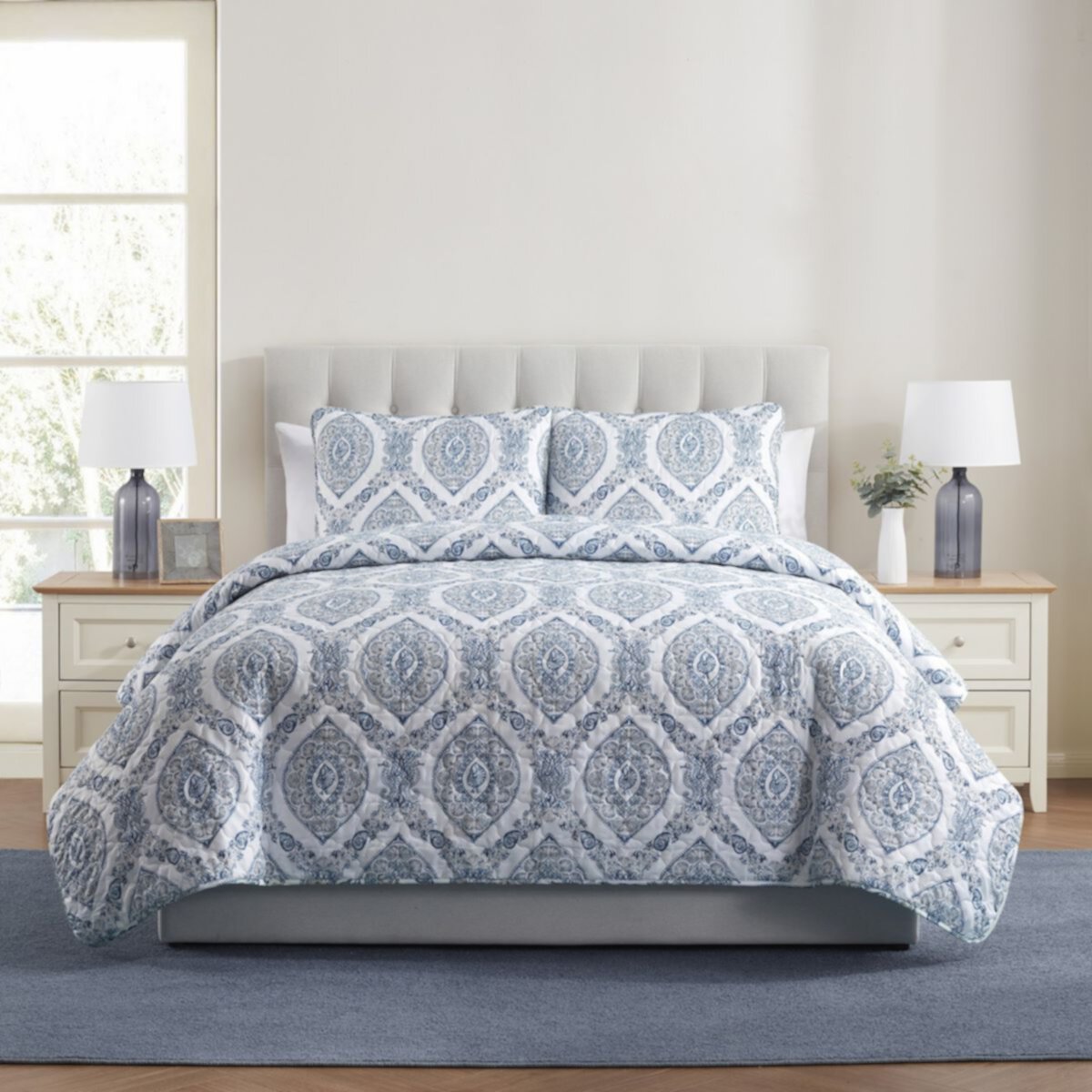 VCNY Home Sea Damask 3-Piece Printed Coastal Quilt Set VCNY HOME