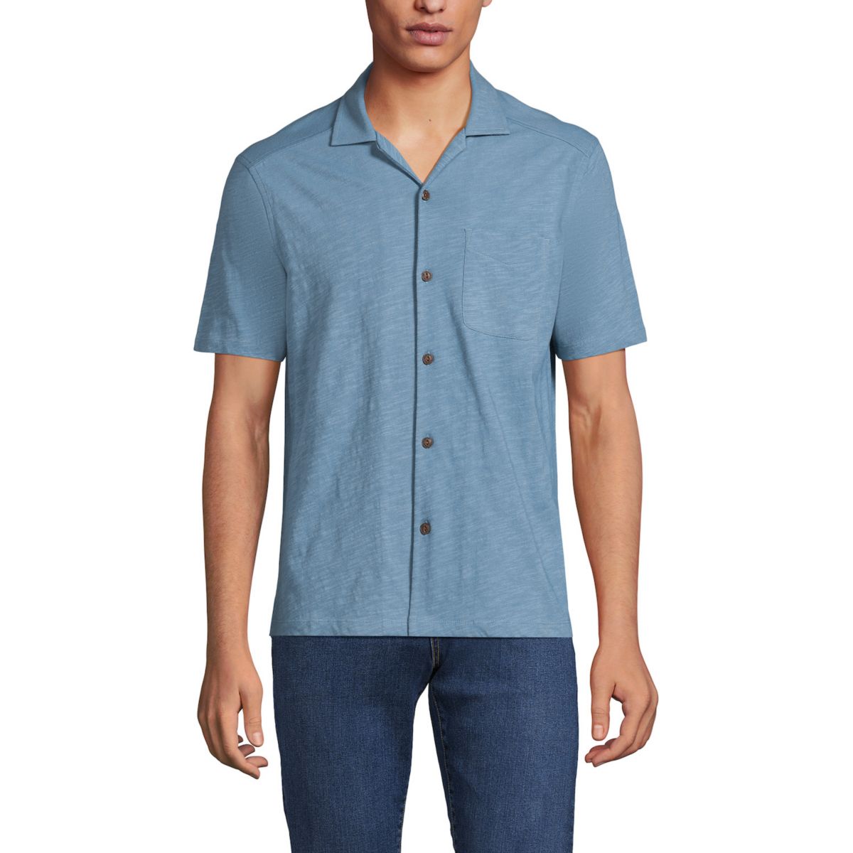 Мужская Футболка Lands' End Slub Camp Collar Button Down Lands' End