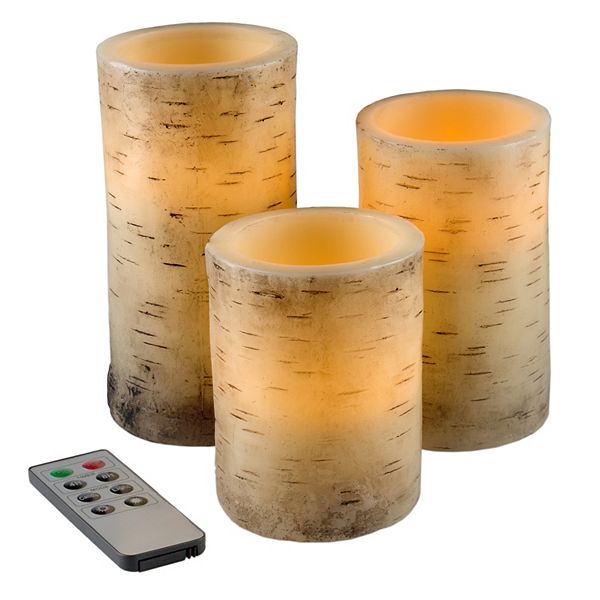 Lavish Home Faux Birch Bark Flickering Flameless LED Candle Table Decor & Remote 4-piece Set Lavish Home