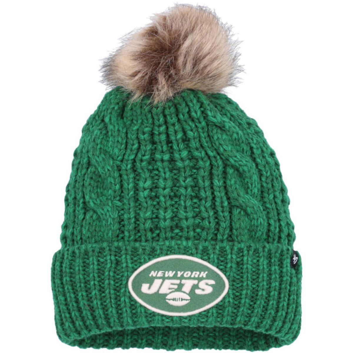 Женская зелёная вязаная шапка New York Jets Meeko с отворотом и помпоном Unbranded