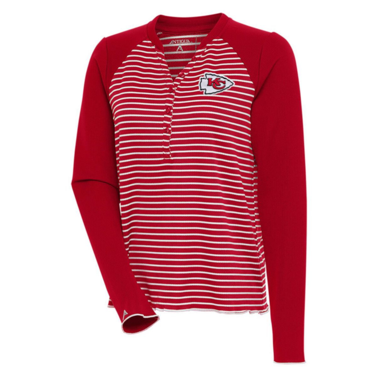 Женская Футболка Antigua Красная Kansas City Chiefs Maverick Waffle Henley с Длинным Рукавом Antigua