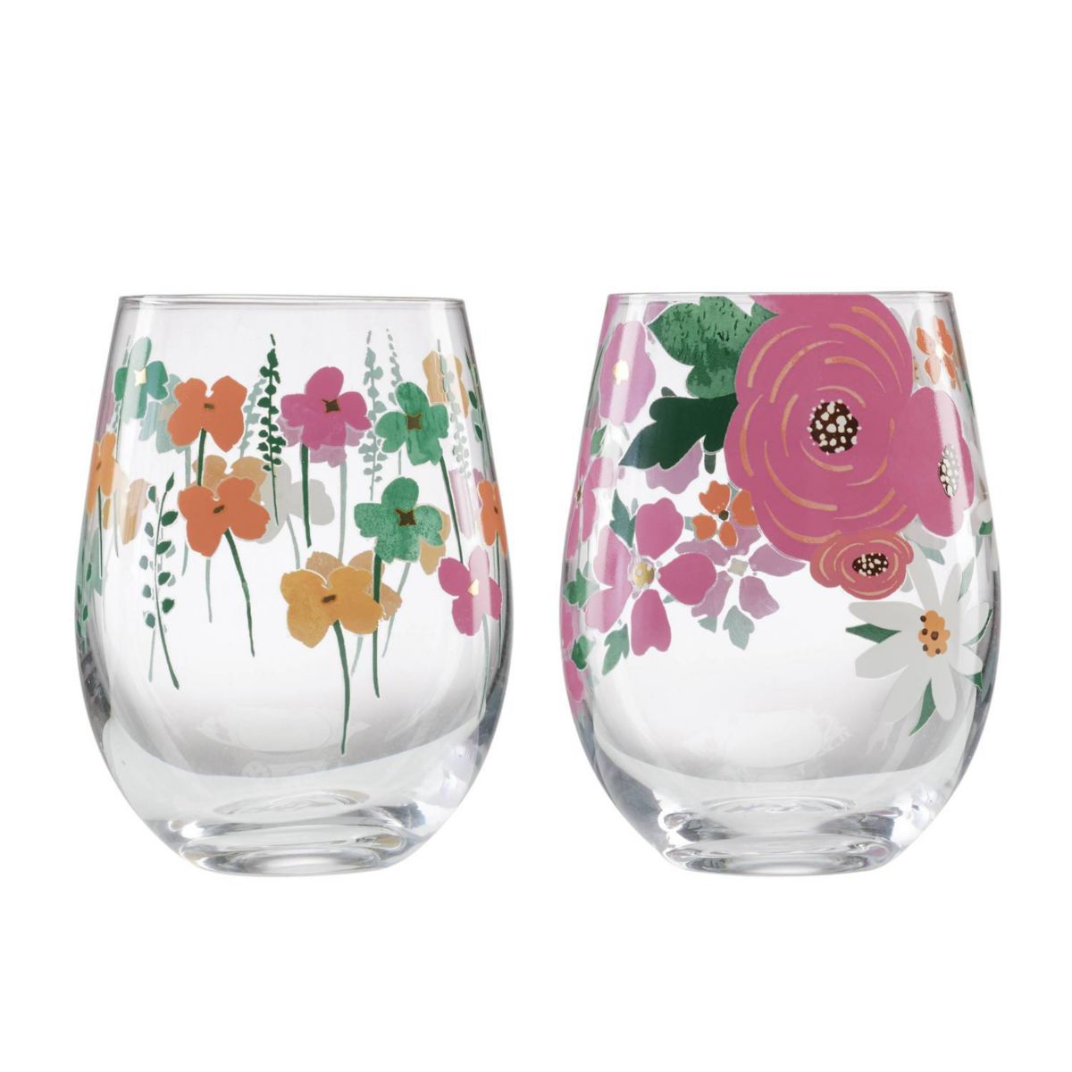 Cambridge Bright Floral Stemless Wine Glasses, Set of 2 Cambridge