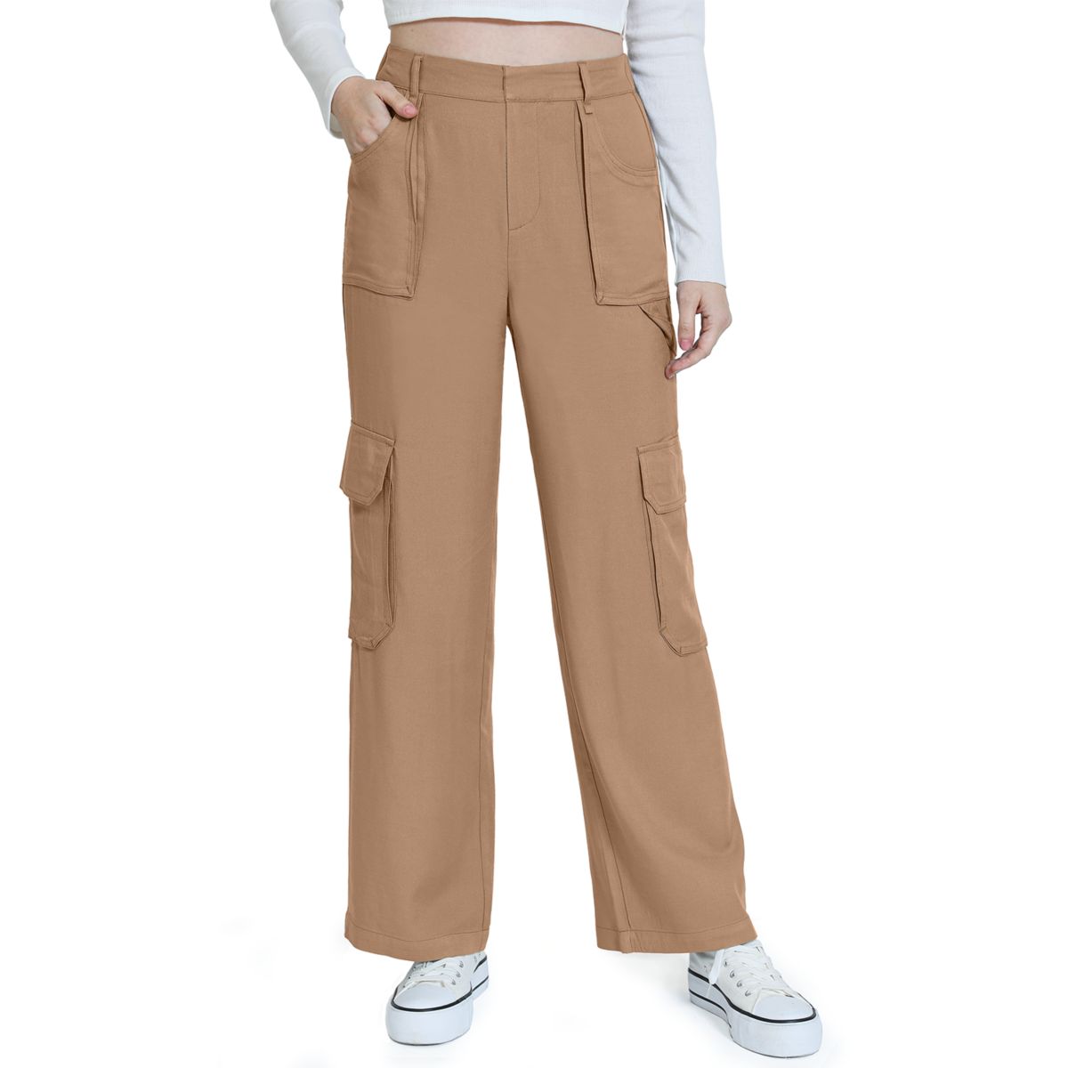 Juniors' Rewash Silky Twill Wide Leg High Rise Carpenter Pants Rewash