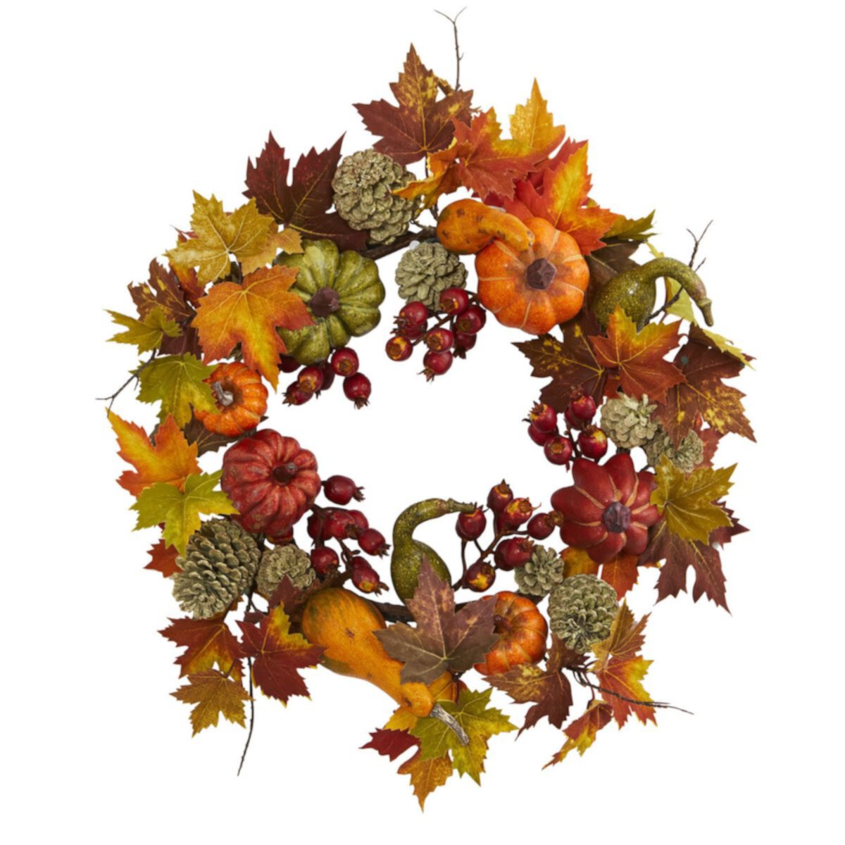 nearly natural 24&#34; Pumpkin, Gourd, Berry and Maple Leaf Artificial Wreath NEARLY NATURAL