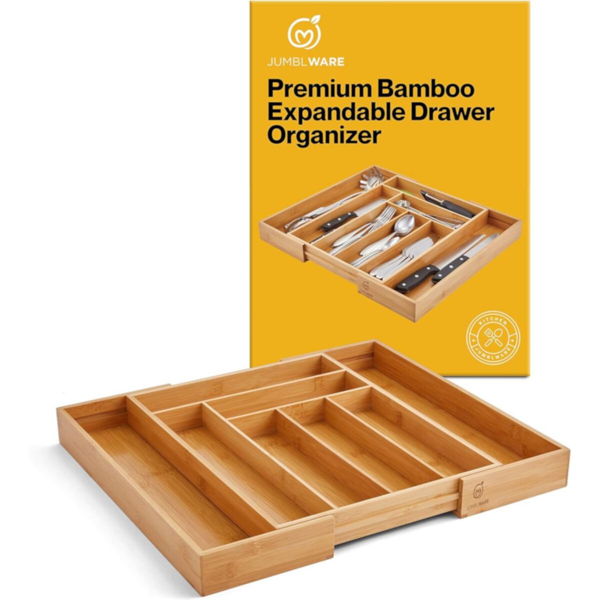 Jumblware Bamboo Drawer Organizer And Extendable Kitchen Silverware Organizer JumblWare