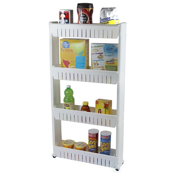 Slim Storage Cabinet Organizer 4 Shelf Rolling Pull Out Cart Rack Tower With Wheels Basicwise