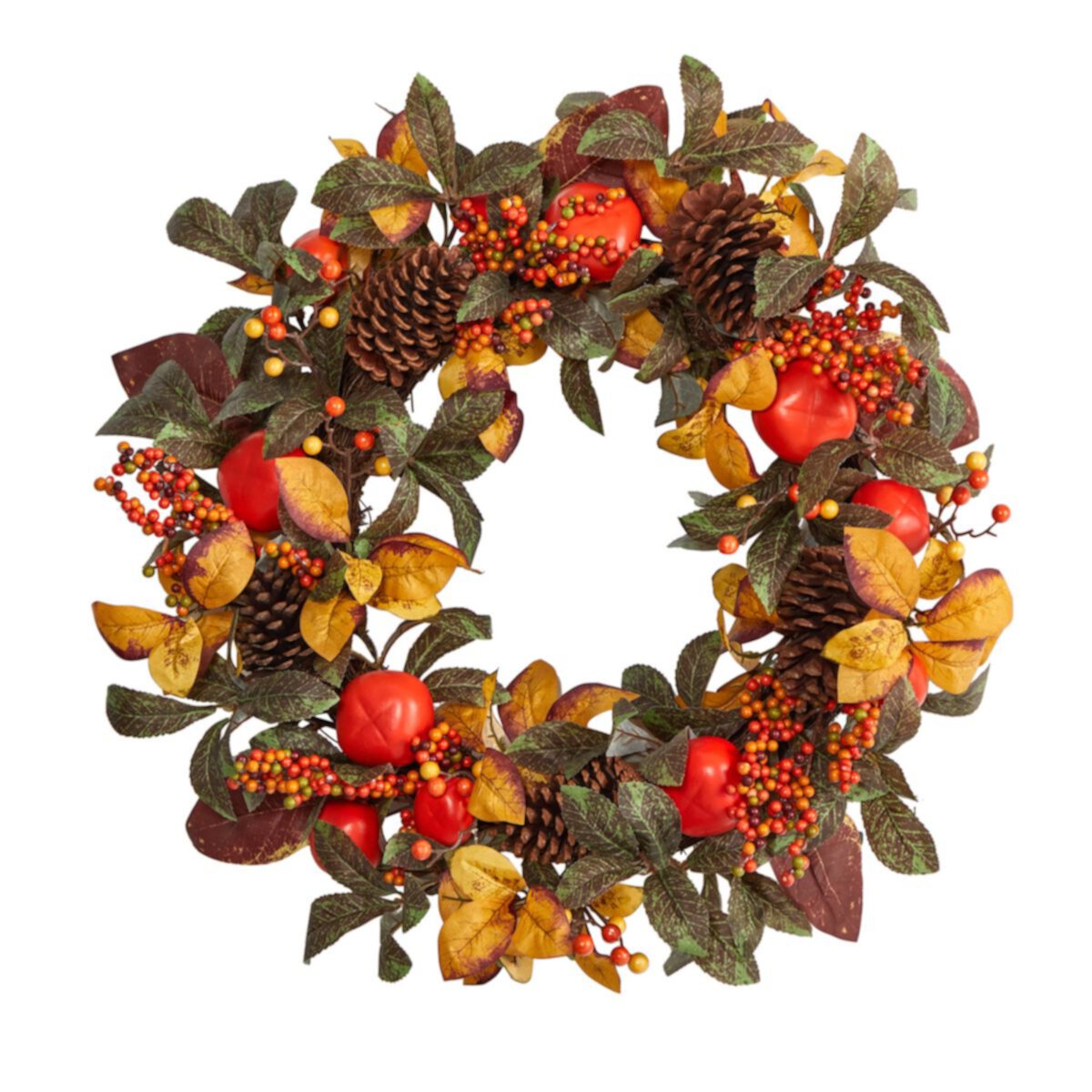 nearly natural 26&#34; Artificial Persimmon and Pinecones Autumn Wreath NEARLY NATURAL