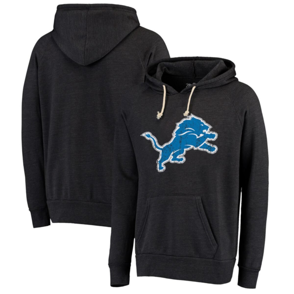 Men's Majestic Threads  Black Detroit Lions Raglan Tri-Blend Pullover Hoodie Majestic Threads