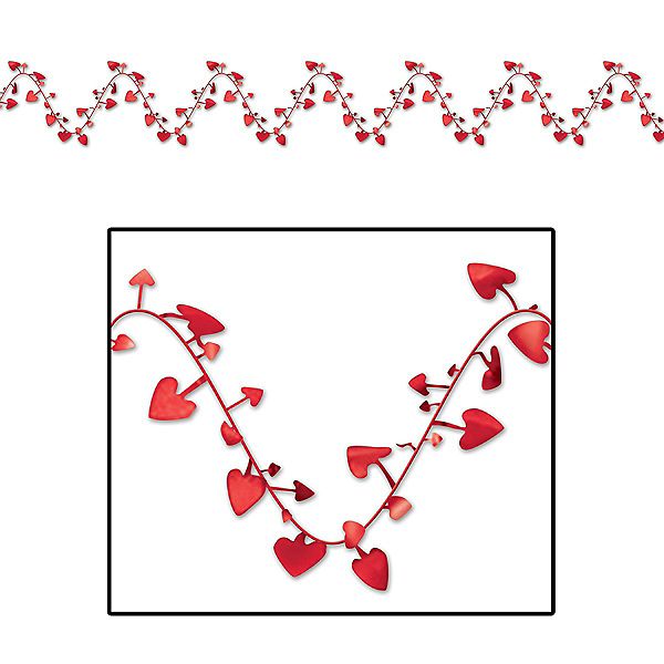 Club Pack of 12 Metallic Red Valentine's Day Heart Garland  25' Party Central