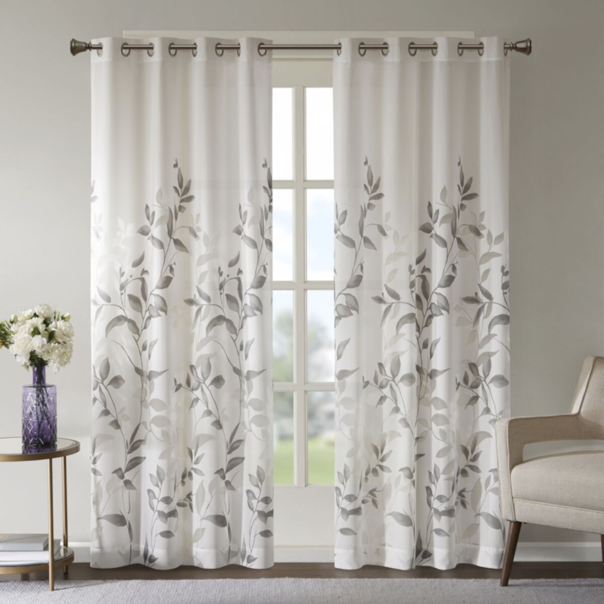 Madison Park Vera 2-Pack Sheer Burnout Printed Grommets Curtain Panels Madison Park