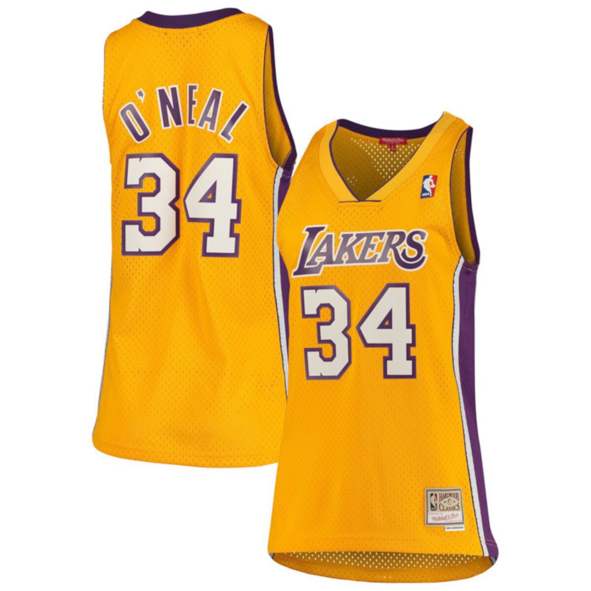 Женская Футболка Mitchell & Ness Shaquille O'Neal Gold Los Angeles Lakers 1999/00 Hardwood Classics Swingman Mitchell & Ness