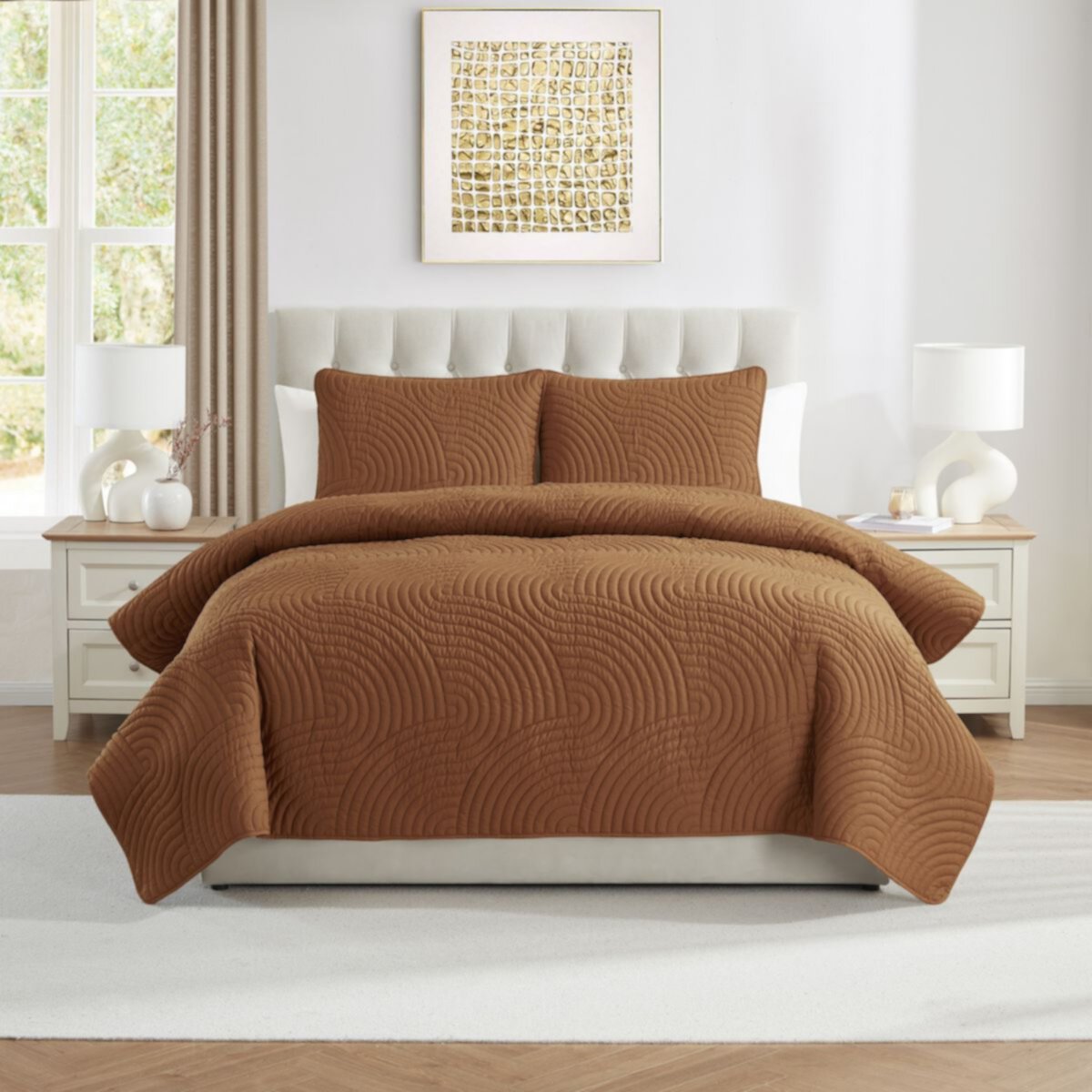 VCNY Home Sands 3 pc Curved Pinsonic Textured Quilt Set VCNY HOME