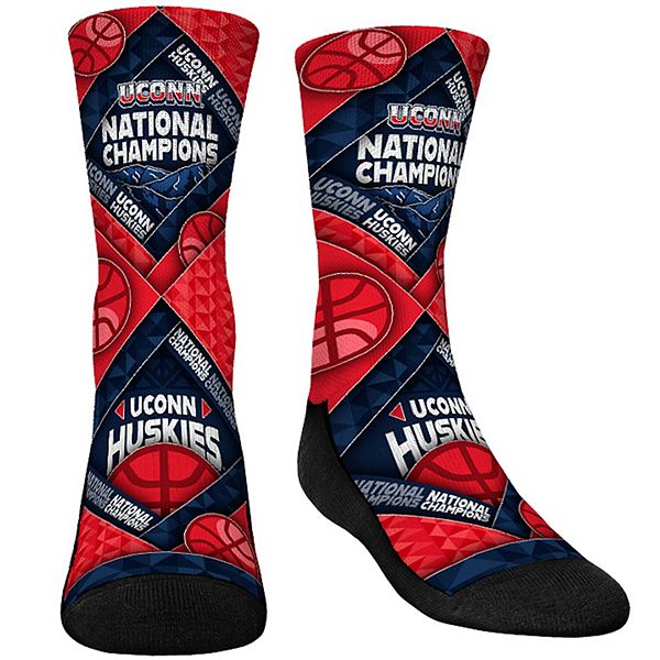 Детские Носки Rock Em Socks Navy UConn Huskies 2024 NCAA  Basketball National Champions Diamond Weave Crew Socks Rock Em Socks