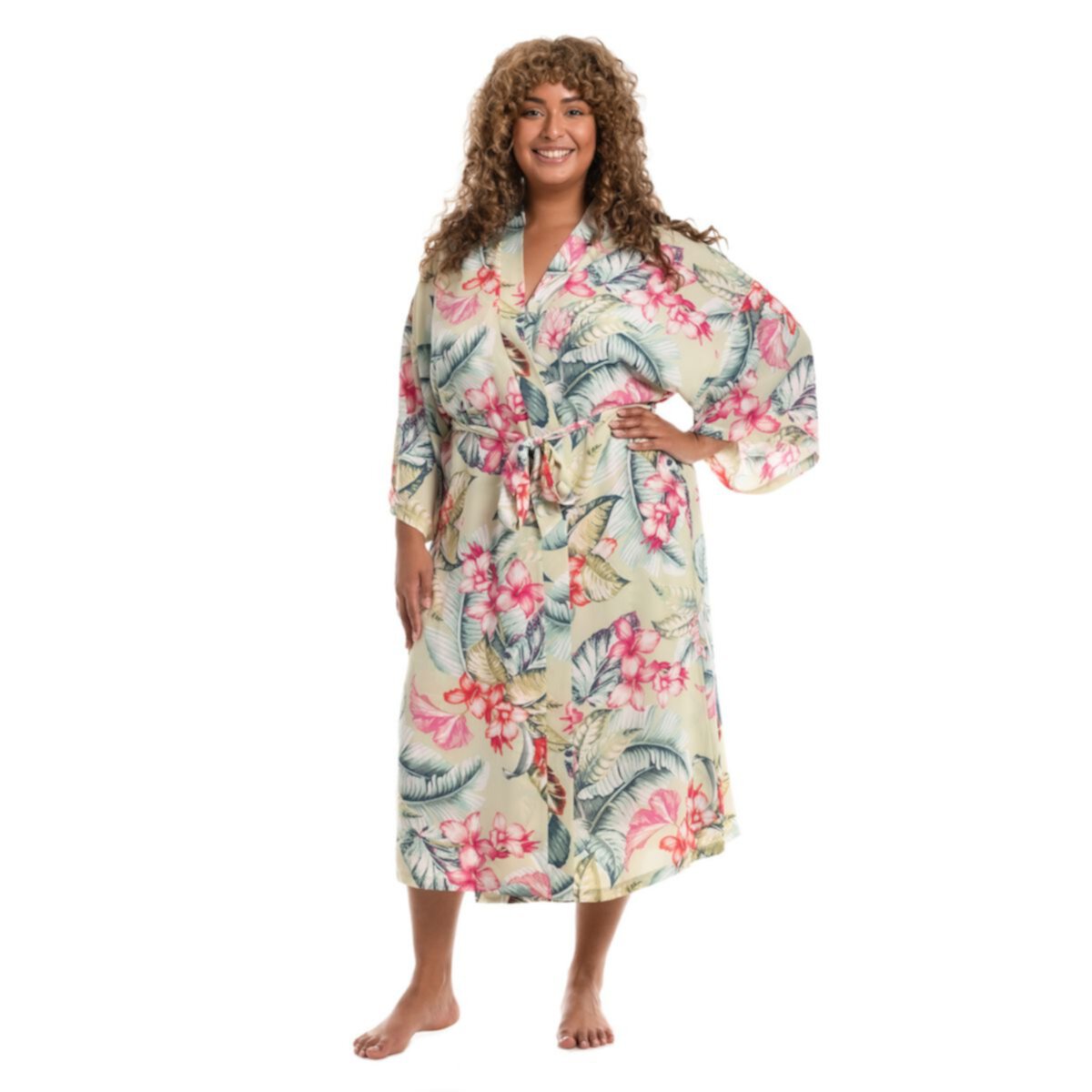 Plus Size Lilac+London Print Midi Kimono Wrapper Robe Lilac+London