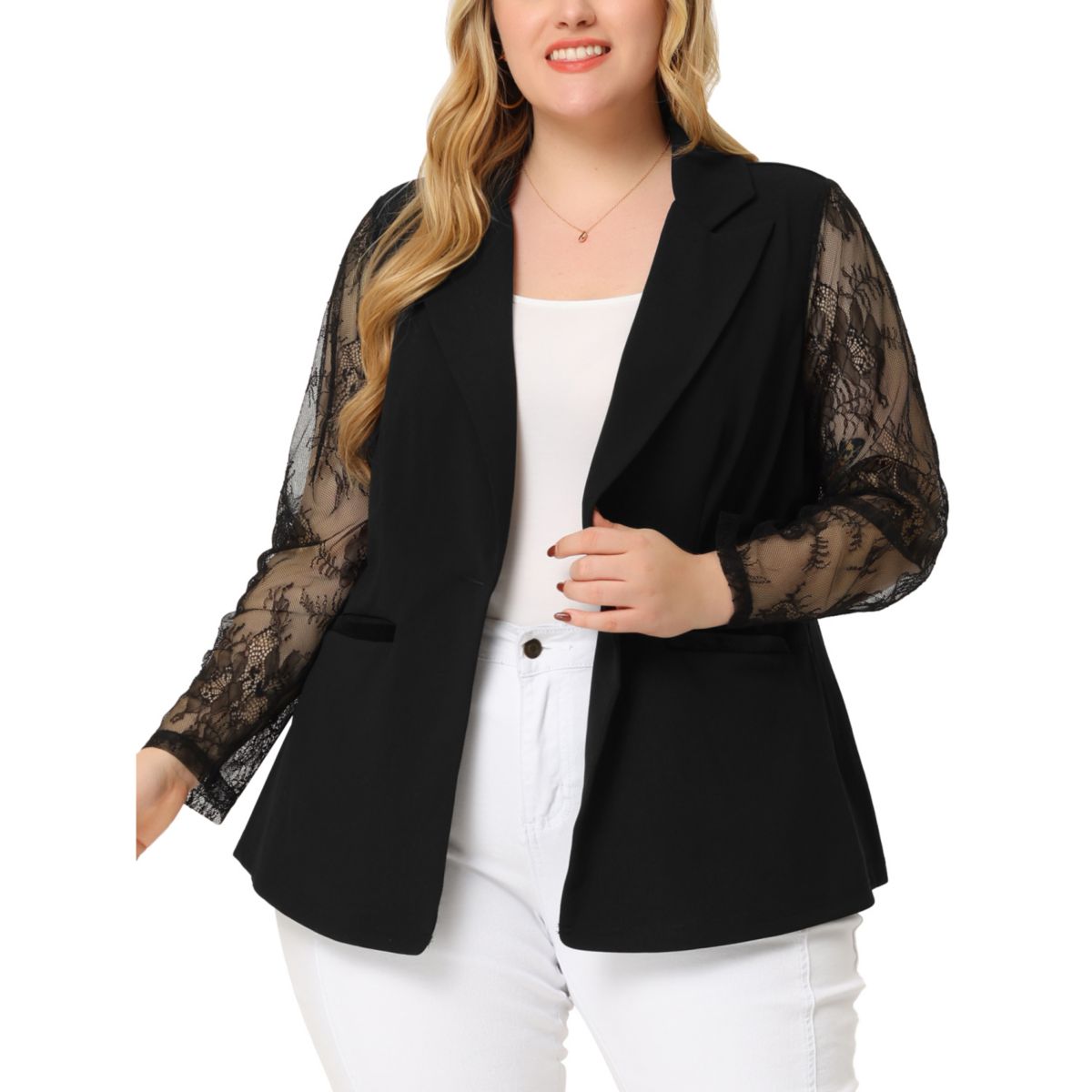 Plus Size Blazer for Women Work Jacket Notch Lapel Lace Front Blazers Jackets Agnes Orinda