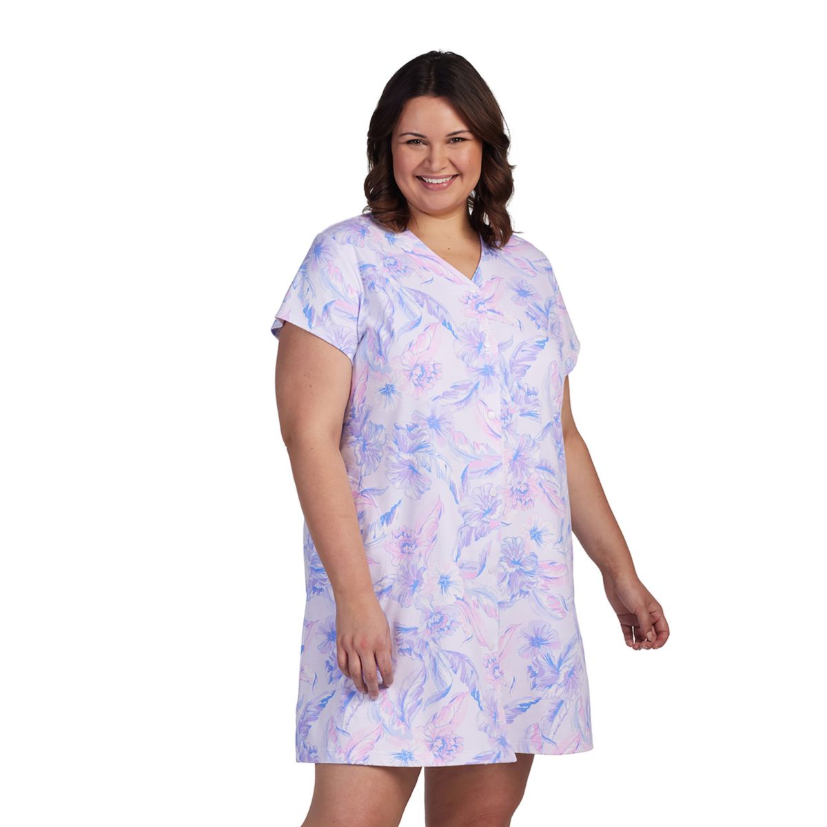 Plus Size Miss Elaine Essentials Interlock Knit Short Snap Robe Miss Elaine