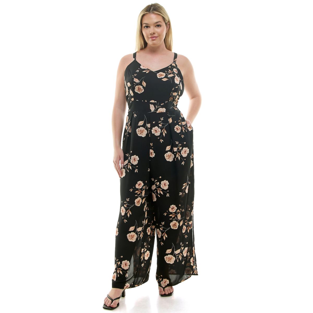 Juniors' Plus Size Lily Rose Wide Leg V-Neck Jumpsuit Lily Rose