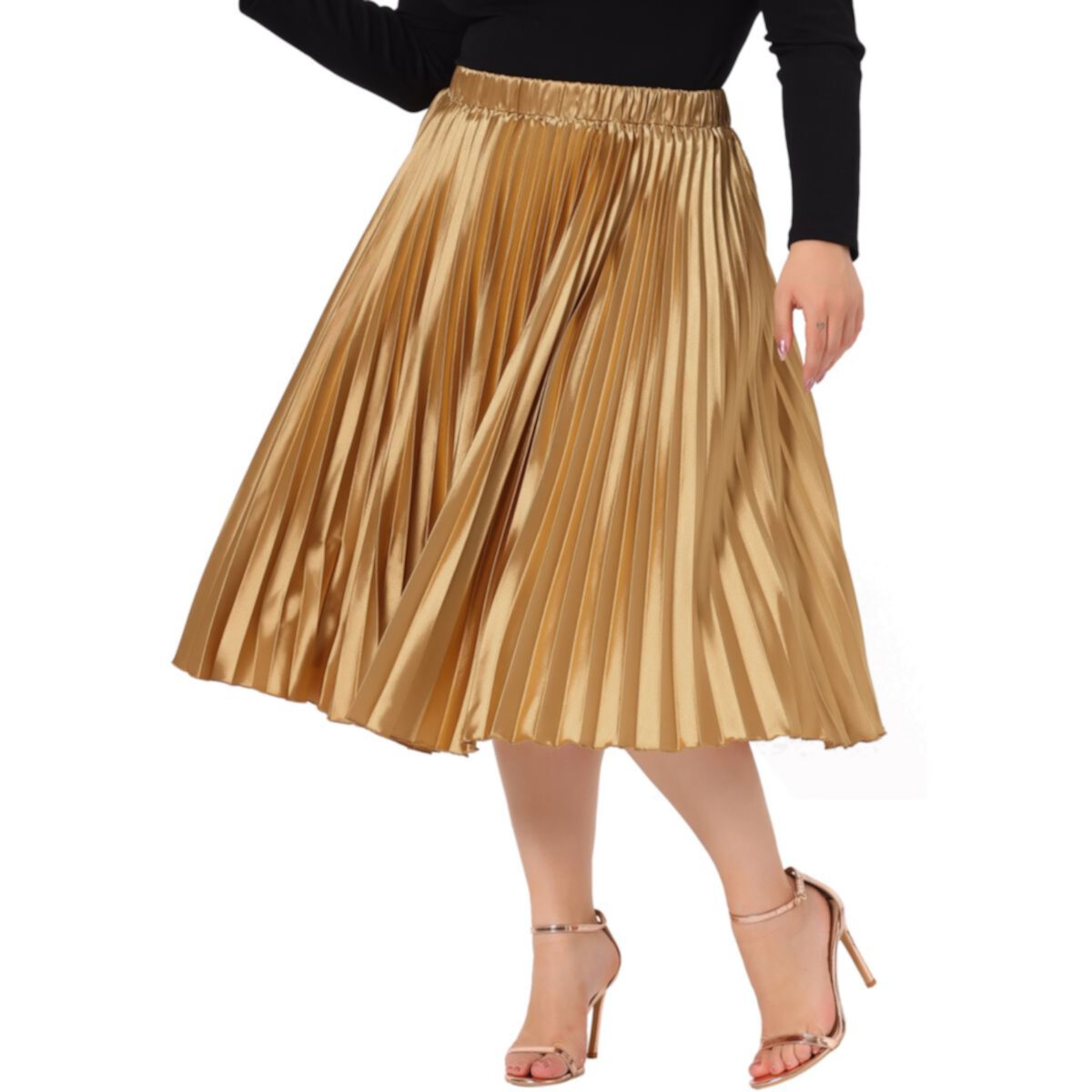 Plus size pleated Skirt for women Stretched High Waist Premium Metallic Shiny Midi Skirts Agnes Orinda