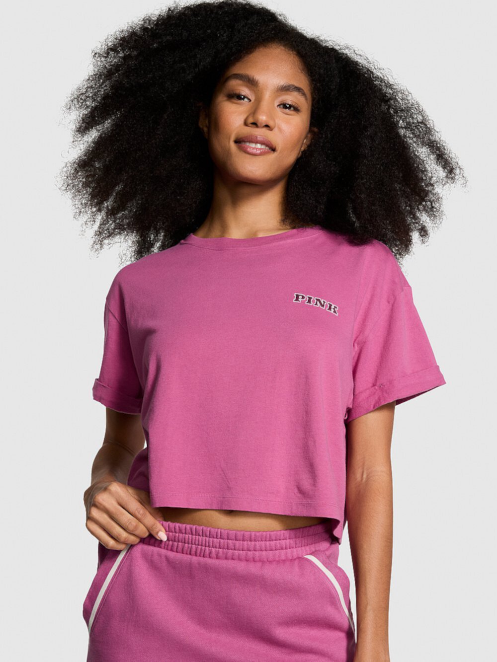 Oversized Cropped Short-Sleeve T-Shirt Pink