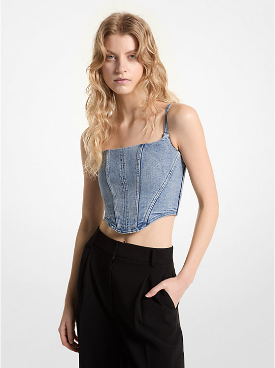 Stretch Denim Bustier Top Michael Kors