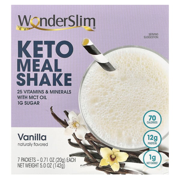 Keto Meal Shake, Vanilla, 7 Packets, 0.71 oz (20 g) Each WonderSlim