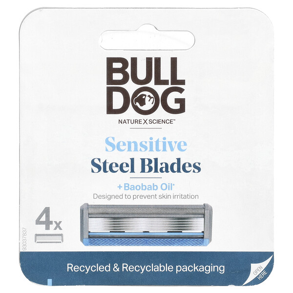 Sensitive Steel Shaving Blades + Baobab Oil, 4 Cartridges Bulldog