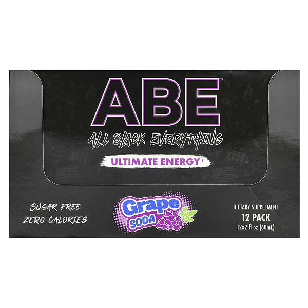 Ultimate Energy, Grape Soda, 12 Pack, 2 fl oz (60 ml) Each ABE