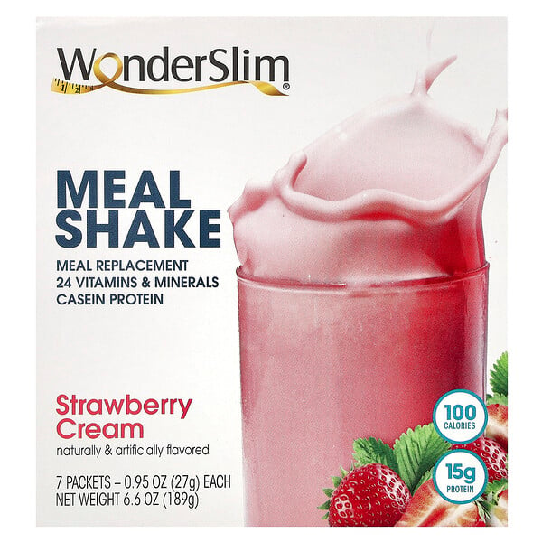 Meal Shake, Strawberry Cream, 7 Packets, 0.95 oz (27 g) Each WonderSlim