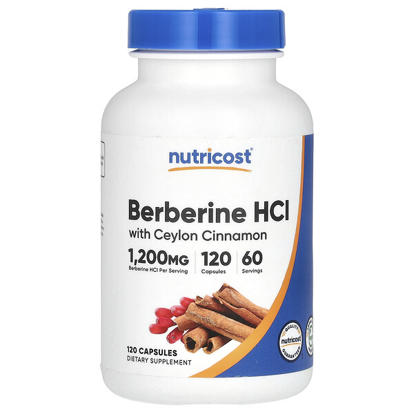 Berberine HCl With Ceylon Cinnamon, 1,200 mg, 120 Capsules (Капсулы) (600 mg Per Capsule) Nutricost