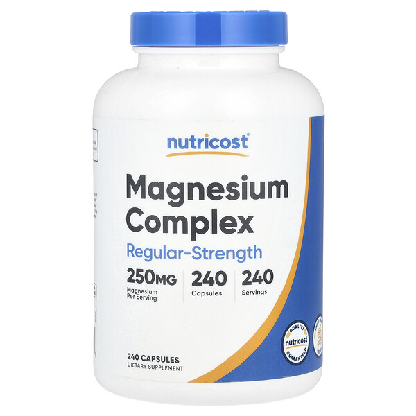 Magnesium Complex, Regular-Strength, 250 mg, 240 Capsules Nutricost