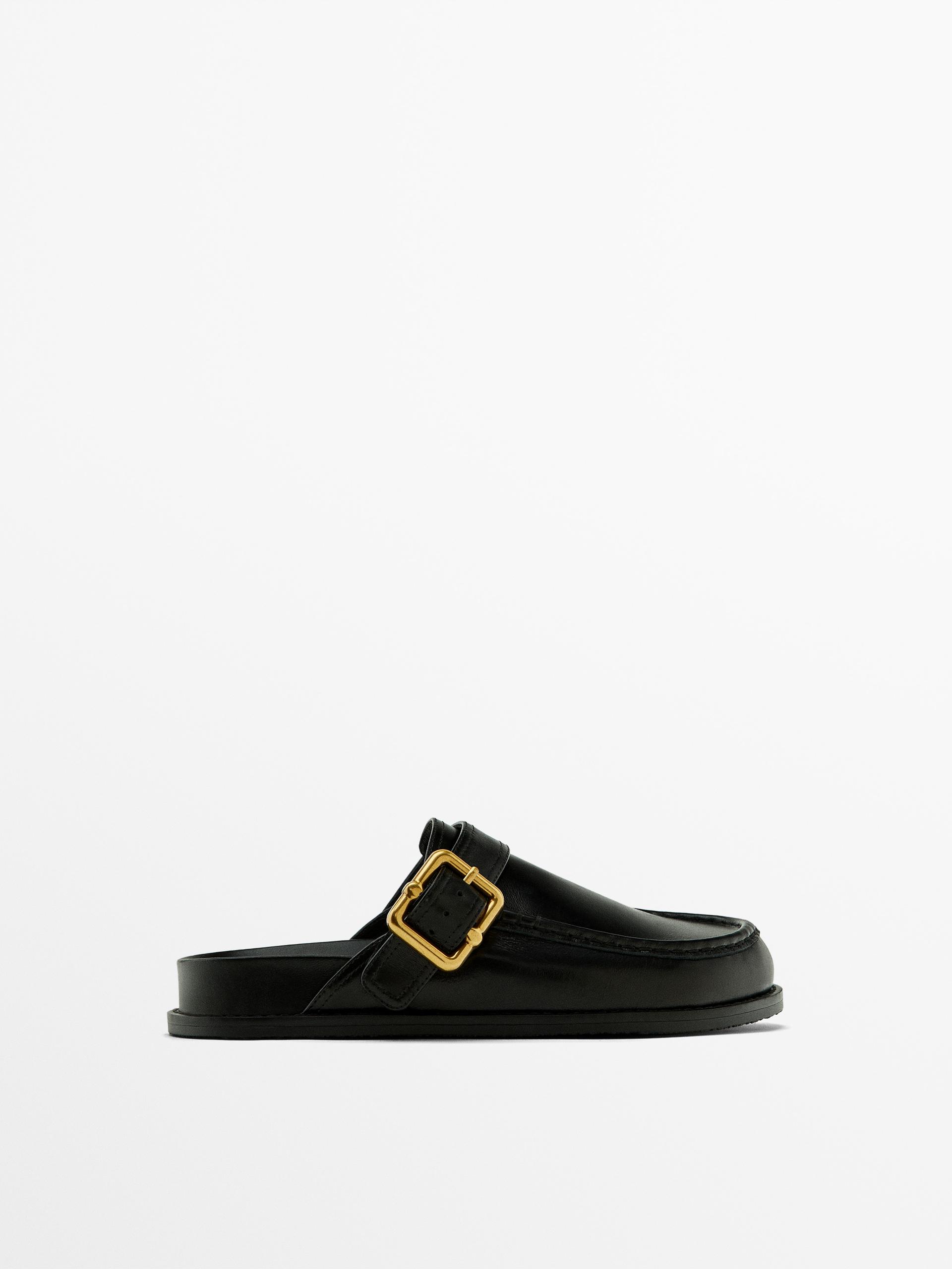Leather clogs with buckle ZARA