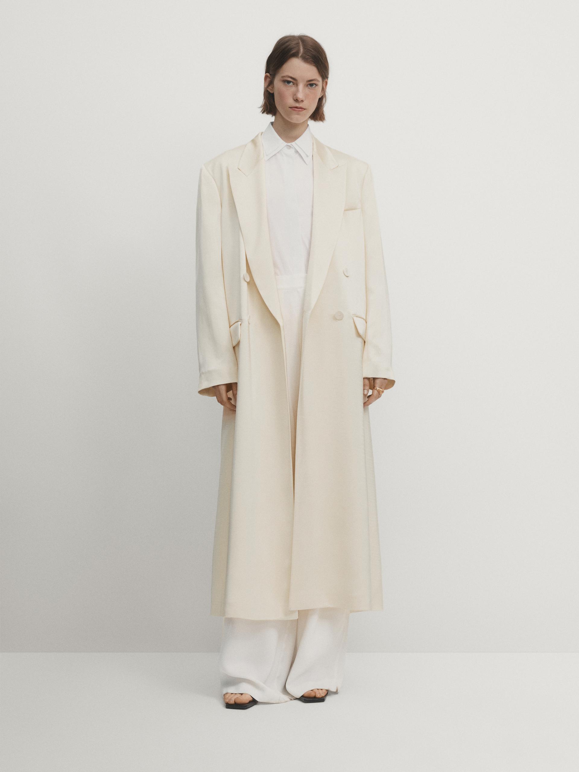 Satin double-breasted coat with padded shoulders - Studio ZARA