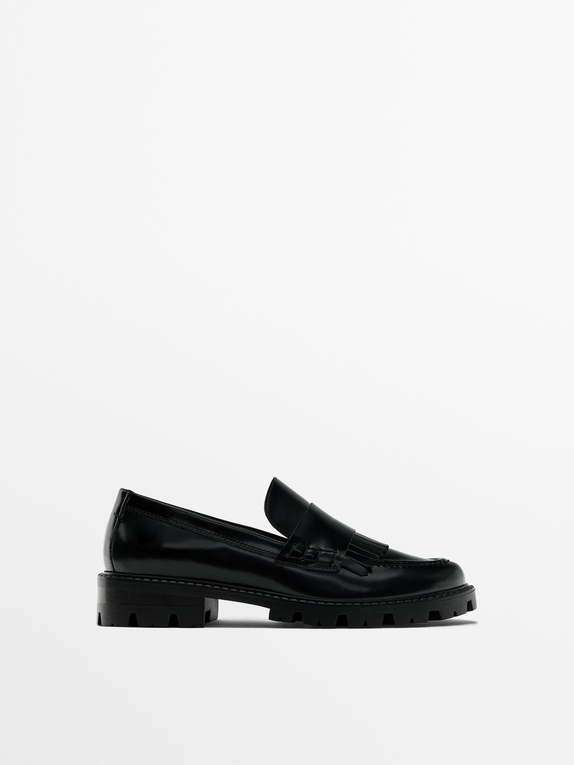 Leather track-sole loafers ZARA