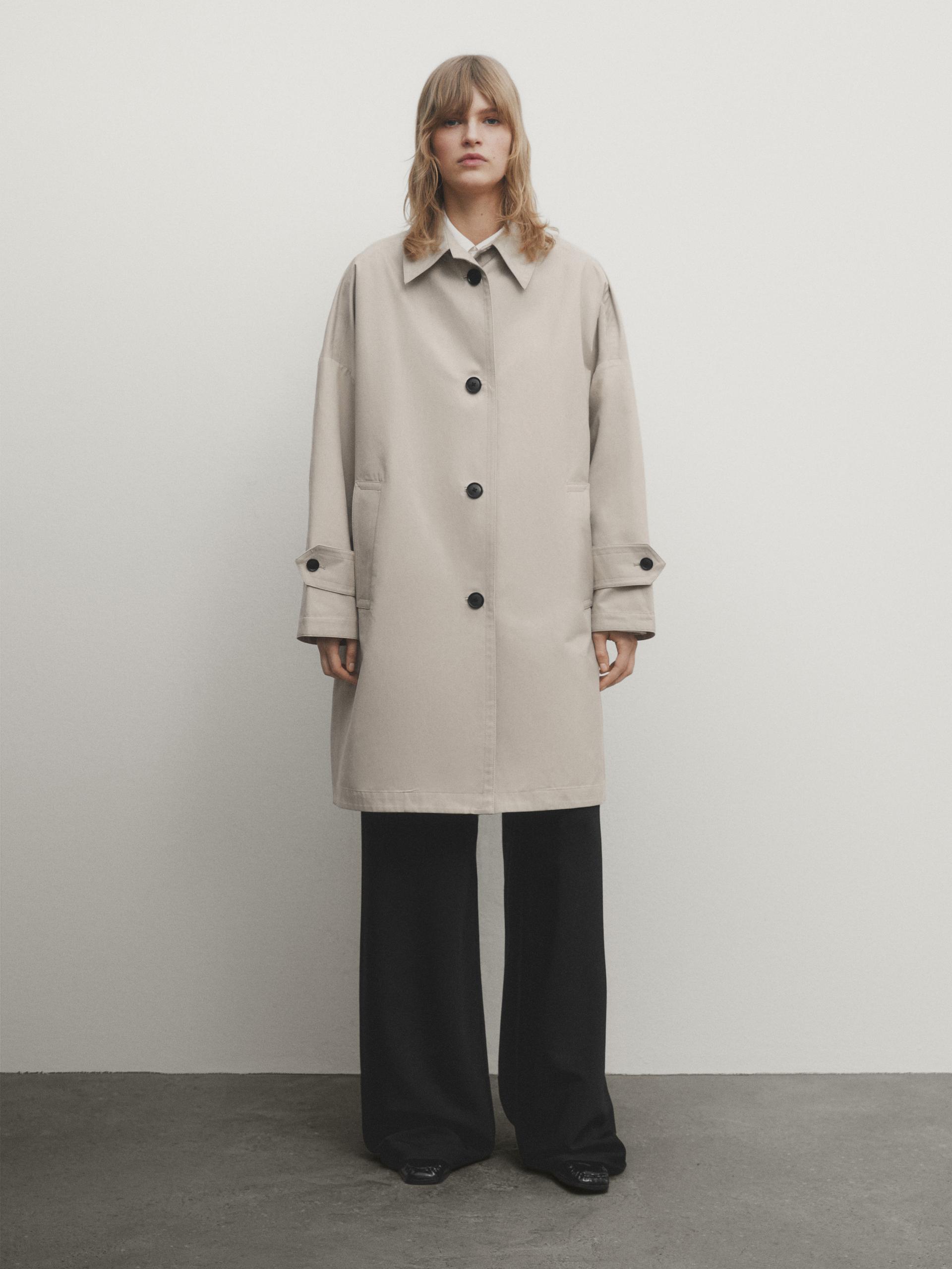 Cropped trench coat with padded interior ZARA