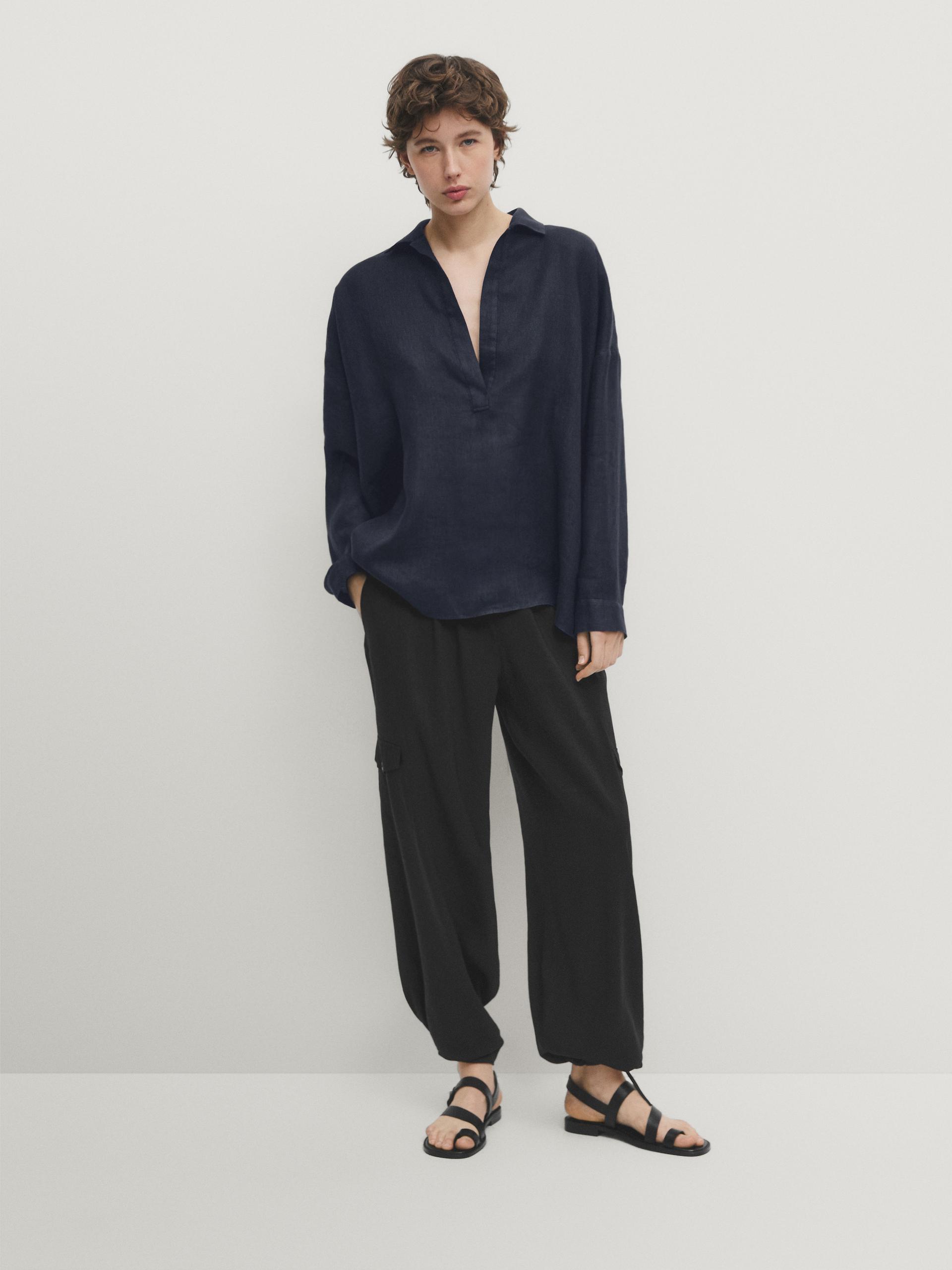 Flowing cargo trousers with tie details ZARA