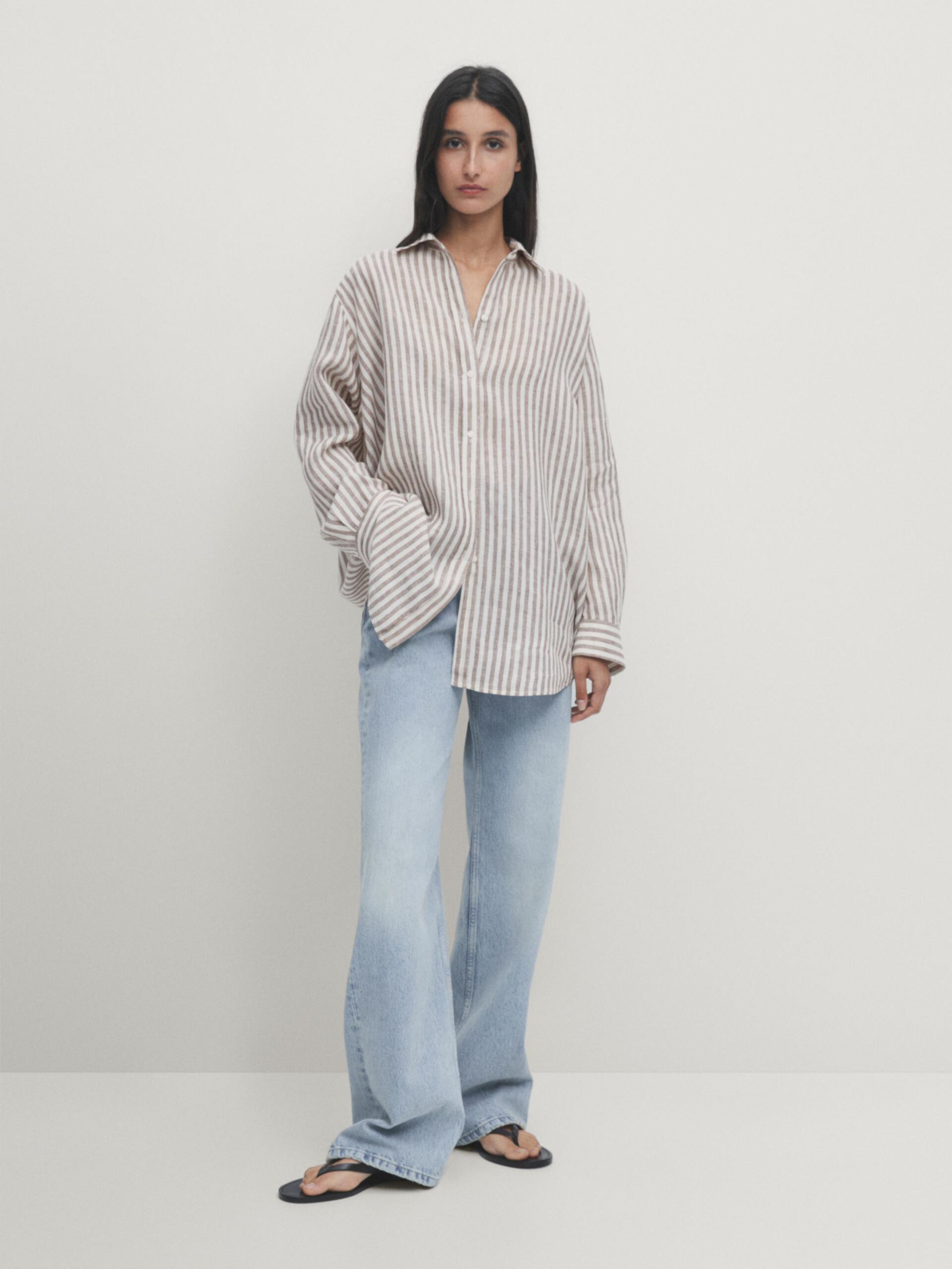 100% linen striped oversize blouse ZARA