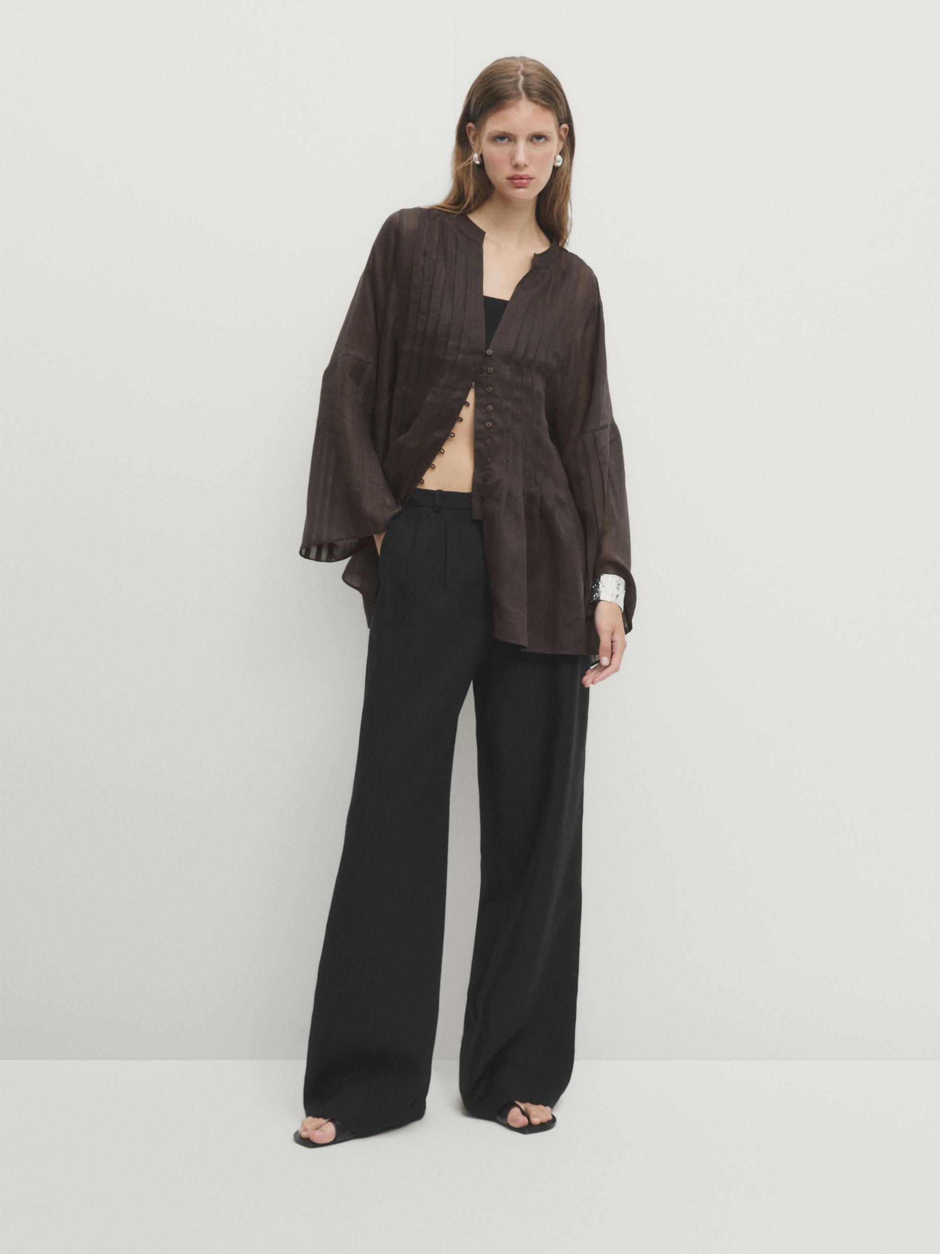 Ramie blend shirt with pleated detailing ZARA