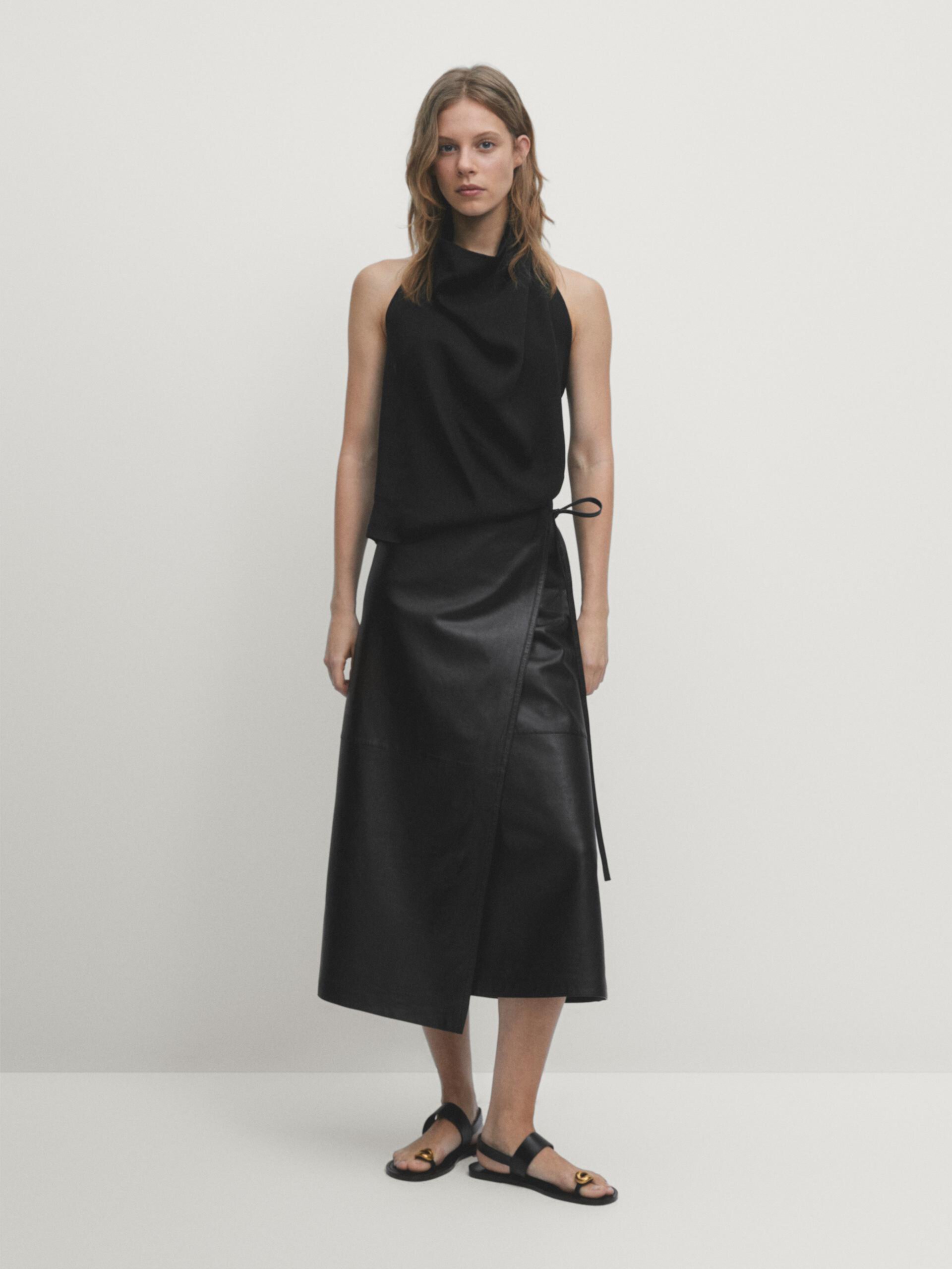 Leather skirt with tie detail ZARA