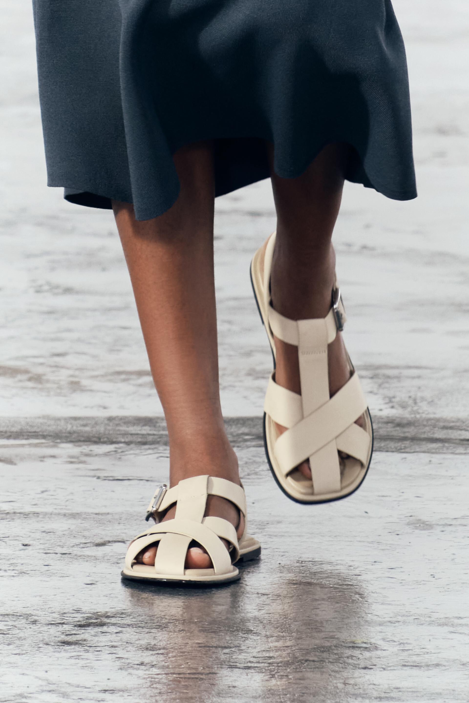 FLAT LEATHER CAGE SANDALS ZARA