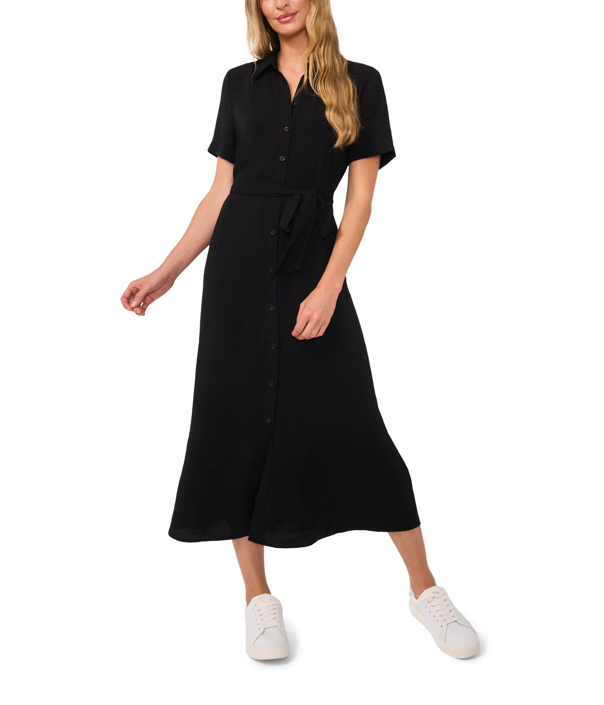 Short Sleeve Button Down Midi Dress CeCe