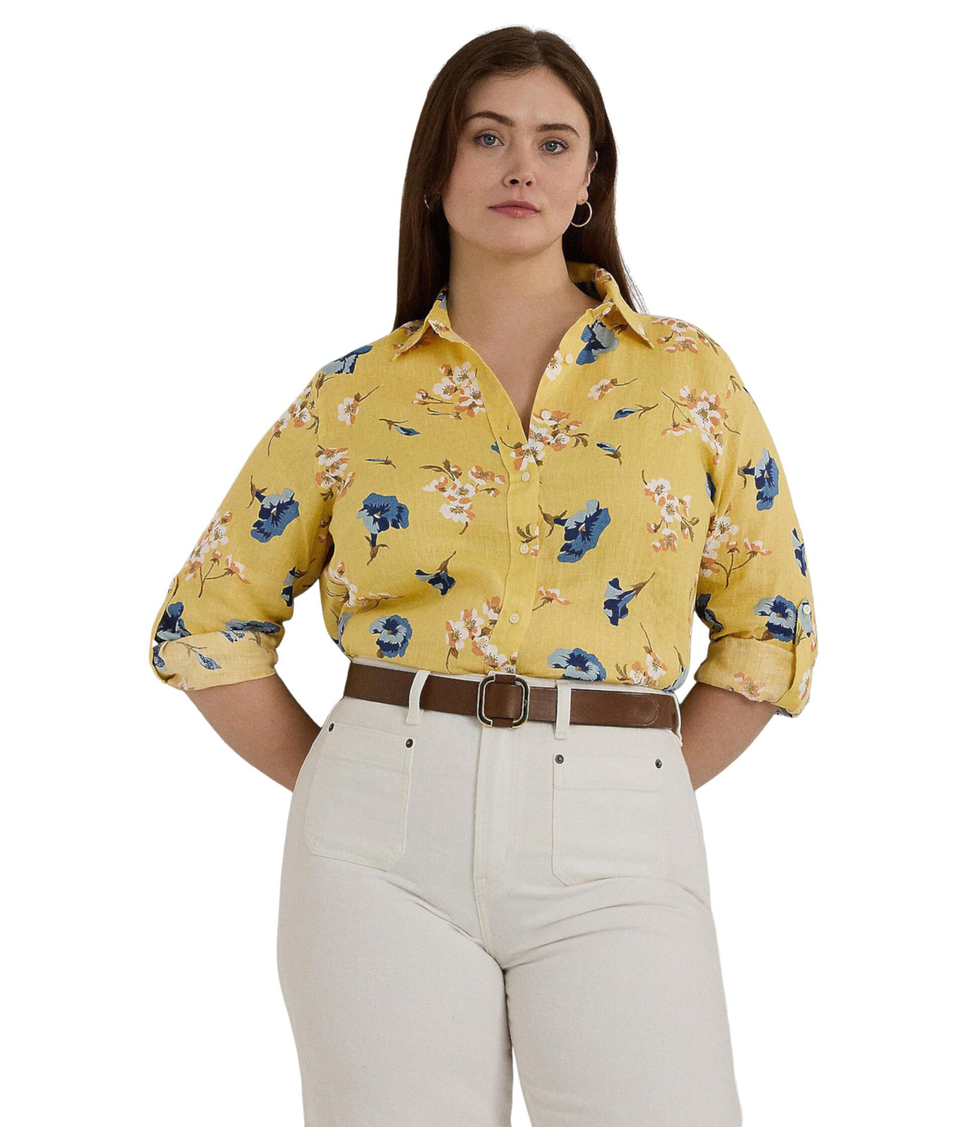 Женская Повседневная рубашка LAUREN Ralph Lauren Plus-Size Relaxed Fit Floral Linen LAUREN Ralph Lauren