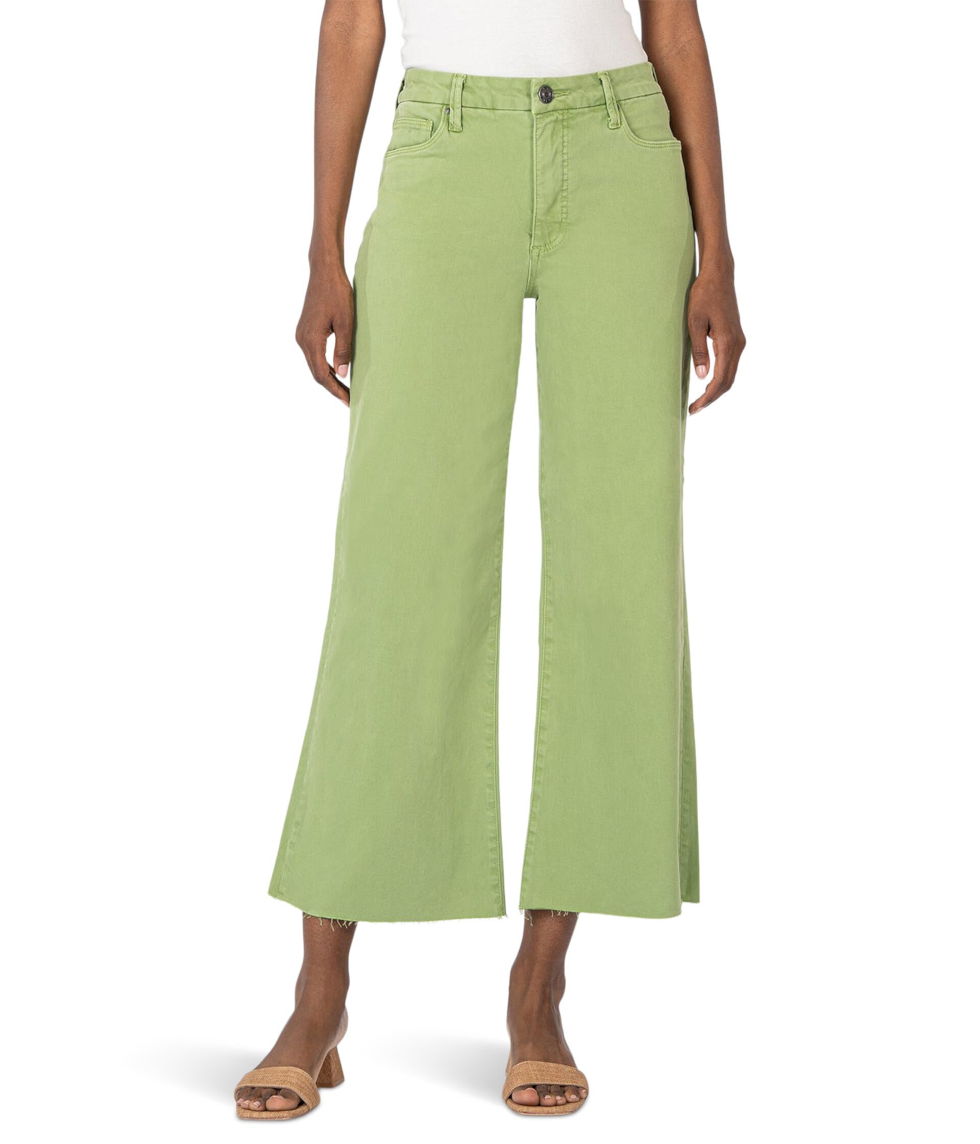 Женские Джинсы bootcut KUT from the Kloth Meg High-Rise Fab Ab Wide Leg Raw Hem In Kiwi KUT from the Kloth