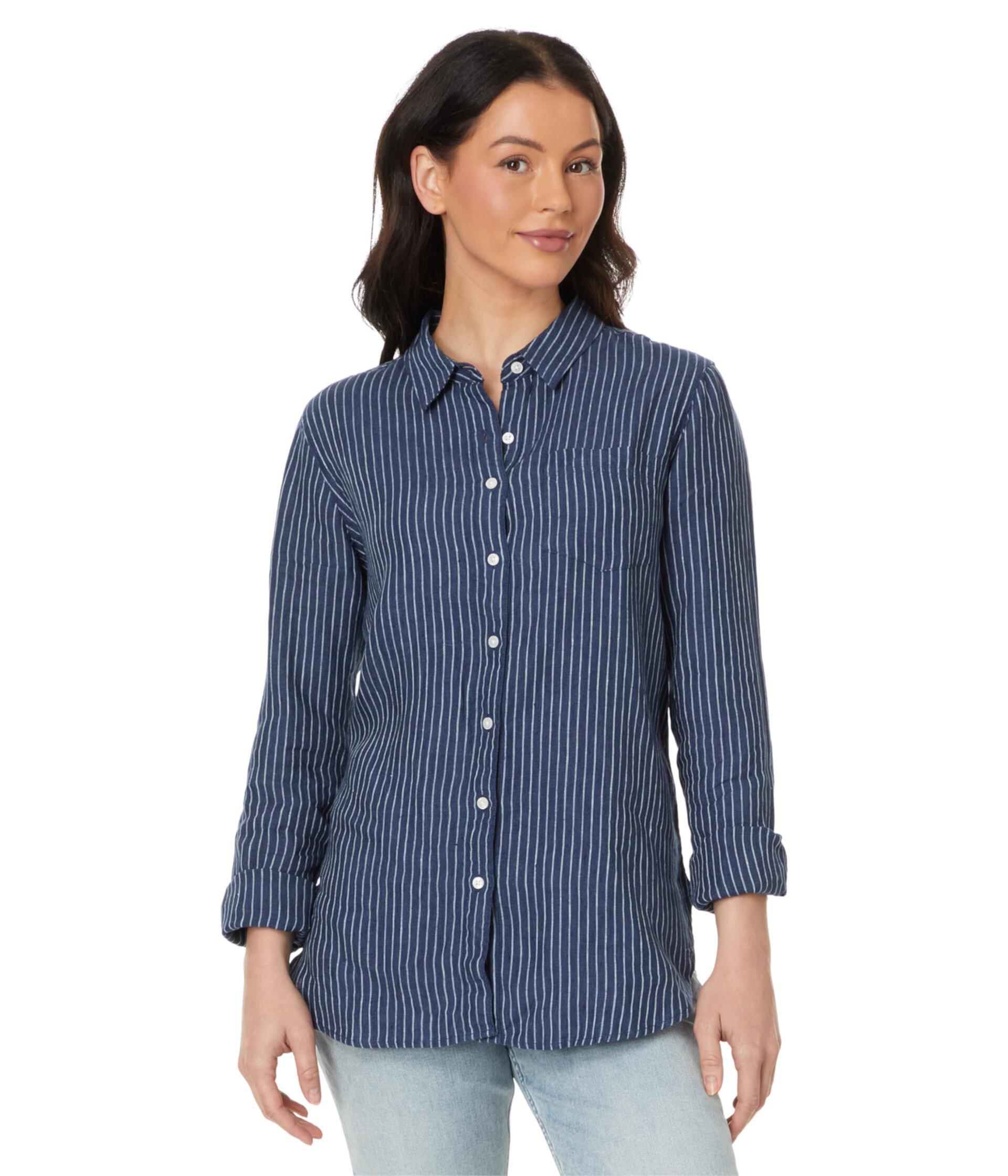 Женская Повседневная рубашка L.L.Bean Premium Washable Linen Shirt Tunic Stripe L.L.Bean