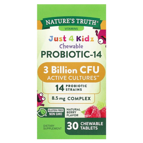 Just 4 Kidz, Chewable Probiotic-14, Natural Berry , 3 Billion CFU , 30 Chewable Tablets Nature's Truth