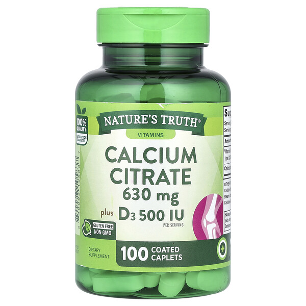 Calcium Citrate Plus D3, 100 Coated Caplets Nature's Truth